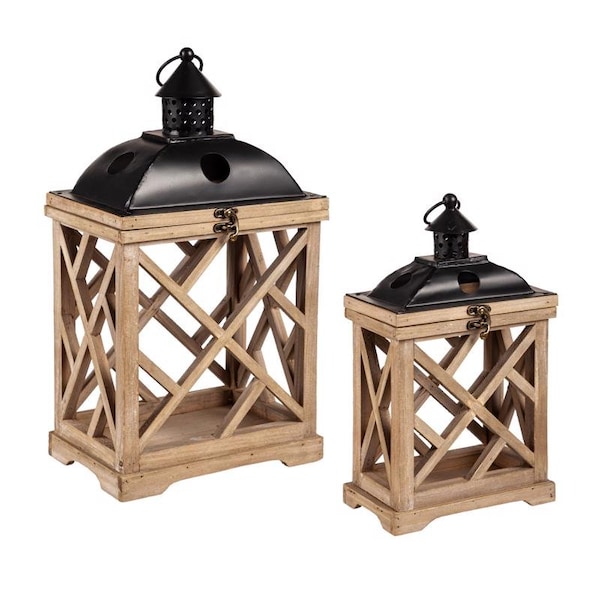 Meadowcreek Meadow Creek Two Mantle Metal/Wood Hurricane Black/Brown Lantern, PK2 ZAC84G3794 - main